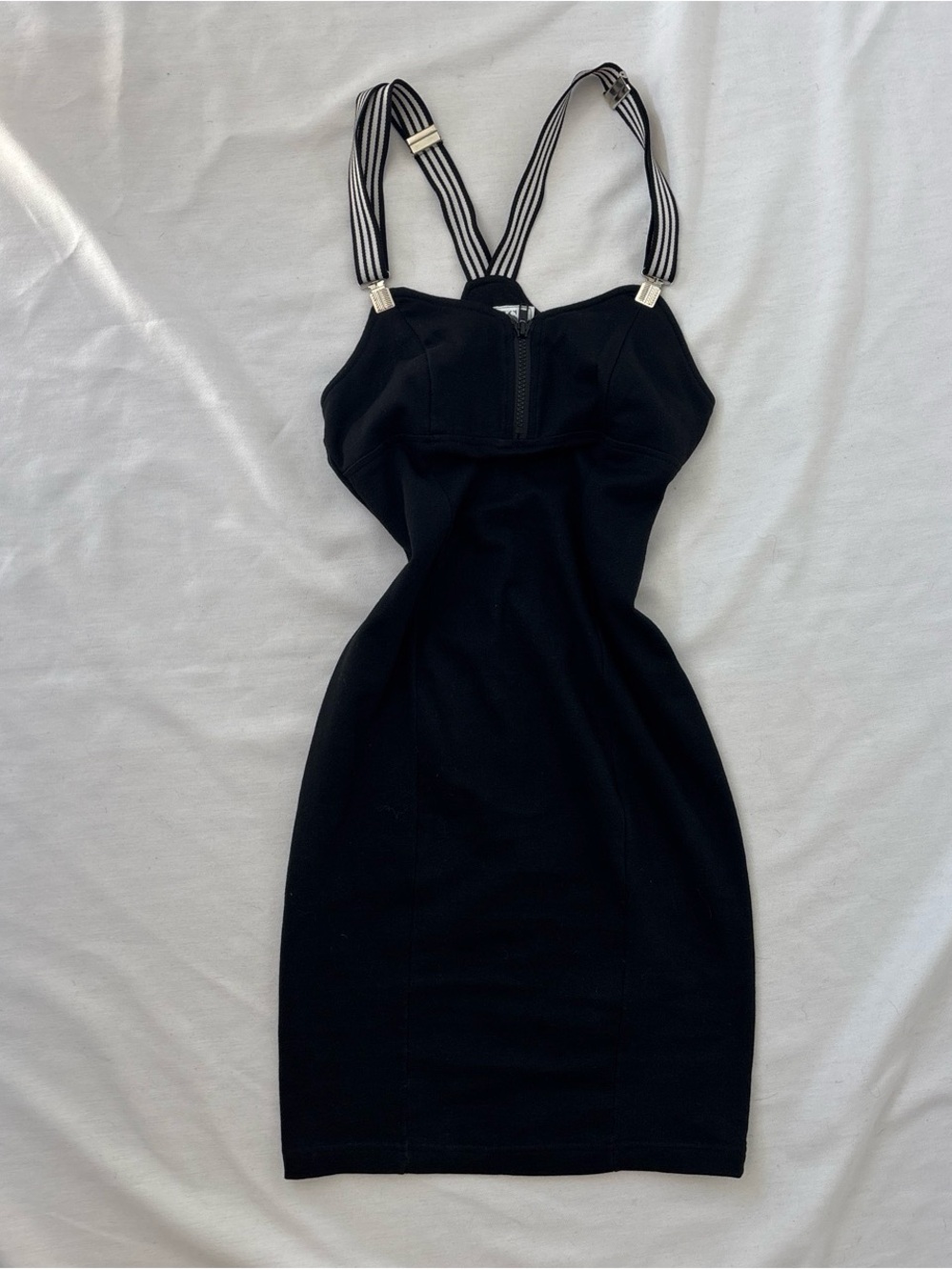 Black Strappy Bodycon Dress with Stripe Adjustable Straps